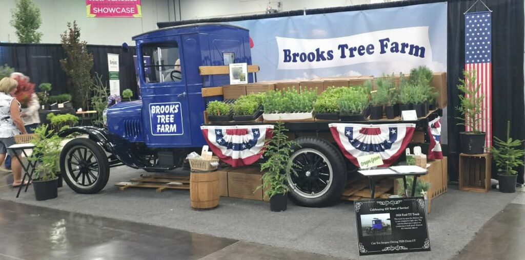 1926 For TT Truck: Blue with Wooden racks. Loaded with native shrubs, pines and spruce trees at that Farwest Show.